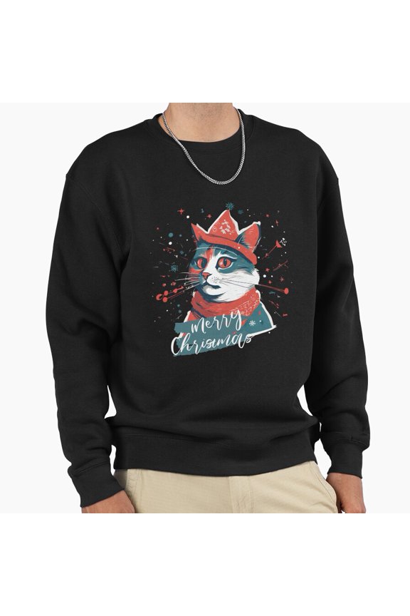 Grumpy Christmas Cat Merry Christmas Graphic Unisex Sweatshirt Retro Vintage Art G22950, Up to Size 5XL