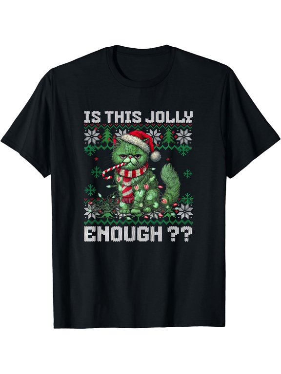 Grumpy Christmas Cat Sweater Is This Jolly Enough Cat T-Shirt