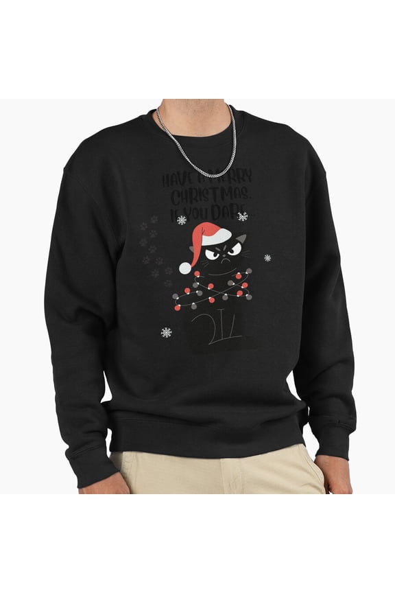 Grumpy Christmas Cat Tangled In Lights Graphic Unisex Sweatshirt Funny Retro Humor G21702, Up to Size 5XL