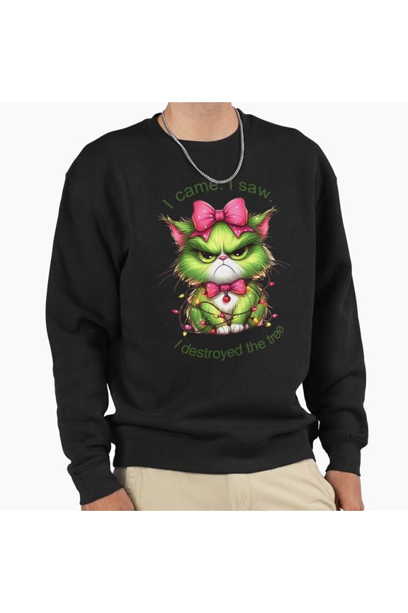 Grumpy Christmas Christmas Grouch Cat Holiday Graphic Unisex Sweatshirt Funny Retro Anime Pet G16042, Up to Size 5XL