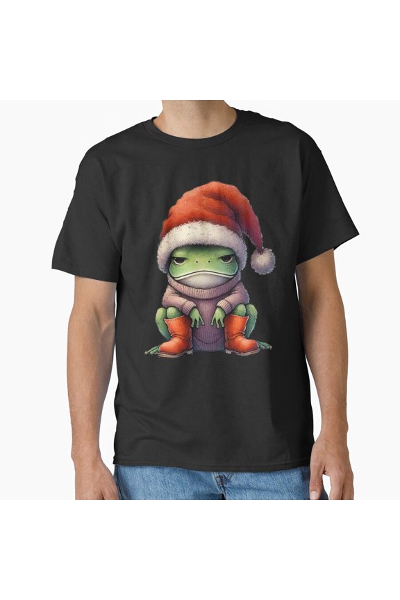 Grumpy Christmas Frog Cozy Sweater Boots Animal Funny Holiday Unisex T-Shirt, for men & women, up to size 5XL