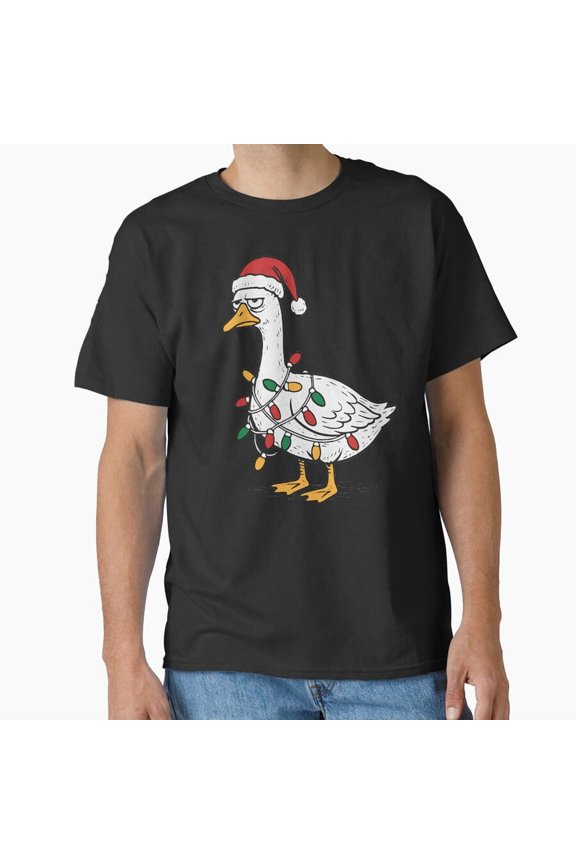 Grumpy Christmas Goose with Lights Funny Holiday Animal Graphic Unisex T-Shirt, for men & women, up to size 5XL