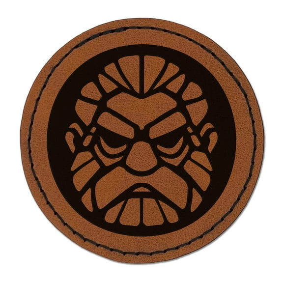Grumpy Dwarf Beard Head 2.5" Faux Leather Round Engraved Iron-On Patch - Brown