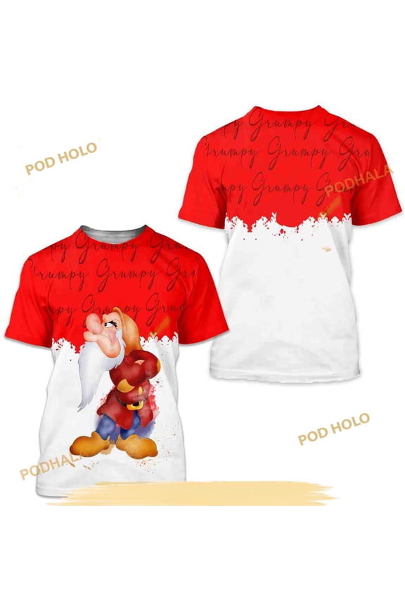 Grumpy Dwarf Red Watercolor Glitter Disney Graphics 3D Shirt
