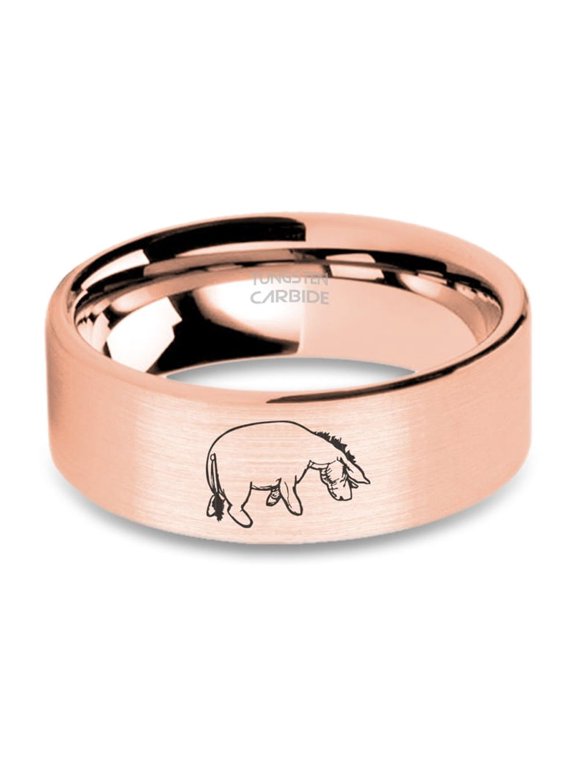 Grumpy Eeyore Laser Engraved Brushed Rose Gold Tungsten Ring, 8mm, Size 10