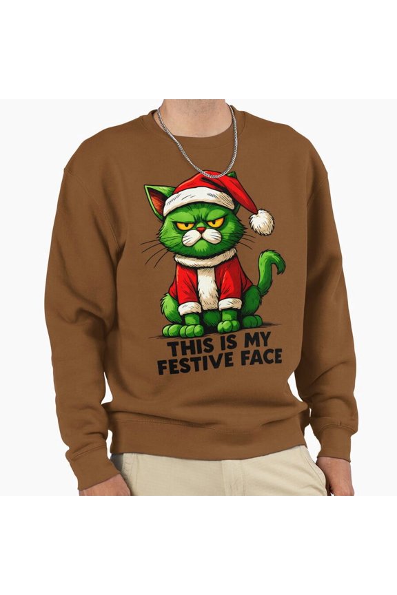 Grumpy Festive Cat Christmas Comic Style Graphic Unisex Sweatshirt Retro Humor Art G21818, Up to Size 5XL