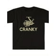 thumbnail image 1 of Grumpy Fishing Graphic T-Shirt for Men - Funny Cotton Knit Casual Tee with "Cranky" Design, Black with Yellow Print, Short Sleeve, Round Neck, Machine Washable, All-Season Wear, Allseason Tshirt, 1 of 9