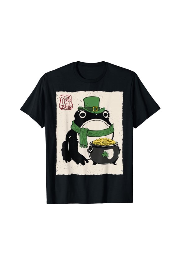 Grumpy Frog Funny St. Patricks Day Cloverleaf Anime Japanese T-Shirt