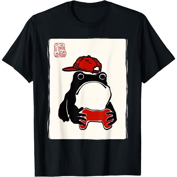 Grumpy Frog Gamer Bruh Ink Painting Japanese Funny Gamer T-Shirt