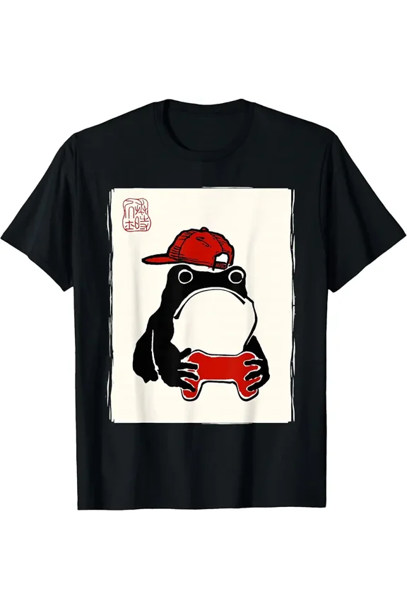 Grumpy Frog Gamer Bruh Ink Painting Japanese Funny Shirt Unisex T-Shirt, up to Size 5XL