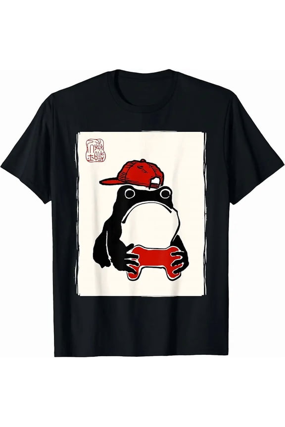 Grumpy Frog Gamer Bruh Ink Painting Japanese Funny Shirt Unisex T-Shirt, up to Size 5XL