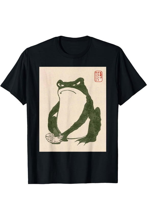 Grumpy Frog Japanese Art Print Unisex T-Shirt for Men Women Kids Toddler,Black Color,Size YXS