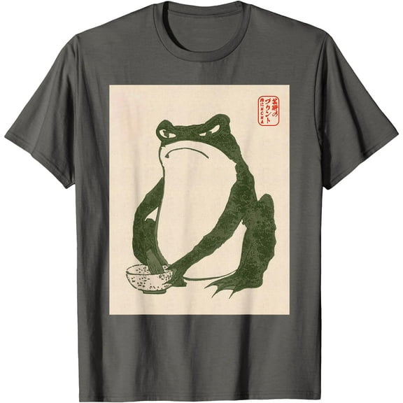 Grumpy Frog Japanese Art Print Unisex T-Shirt for Men Women Kids Toddler,Charcoal Color,Size 3T