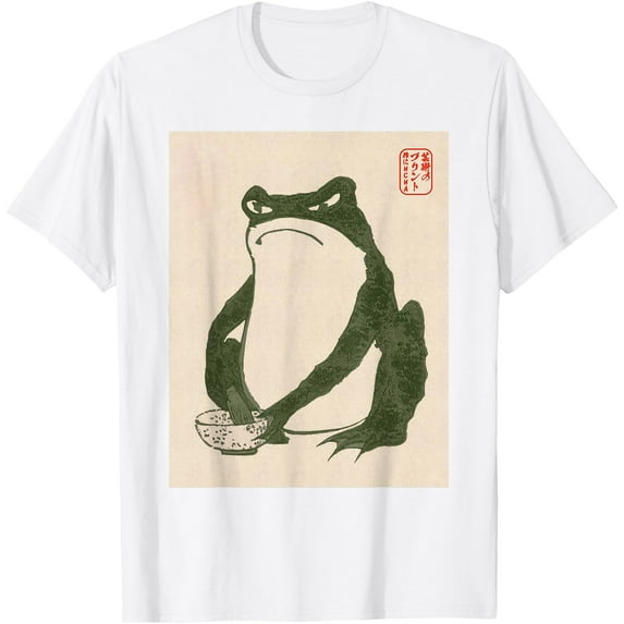 Grumpy Frog Japanese Art Print Unisex T-Shirt for Men Women Kids Toddler,White Color,Size 4T