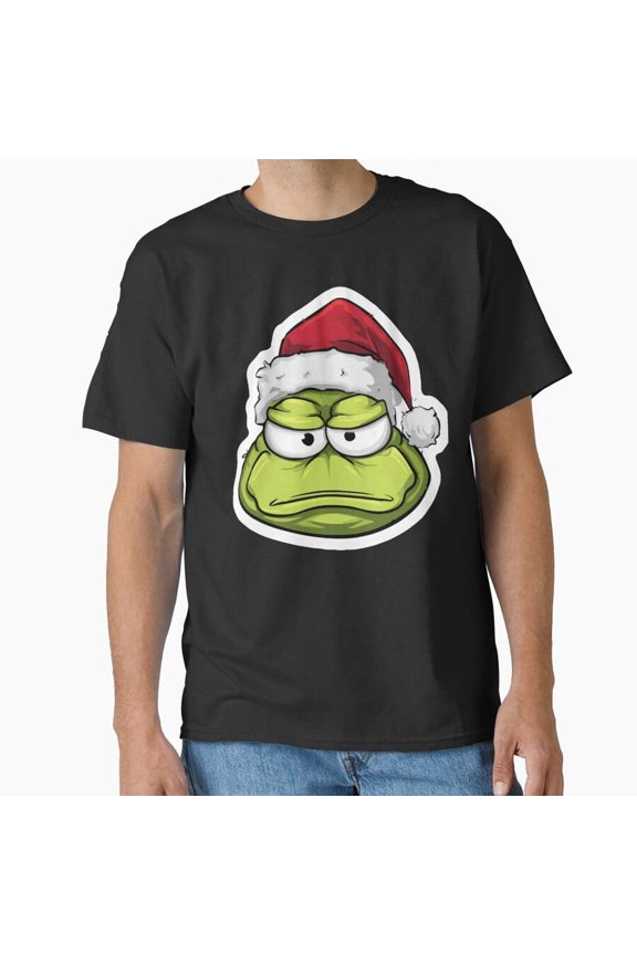 Grumpy Frog Meme Green Holiday Hat Swap Cute Winter Unisex T-Shirt up to size 5XL