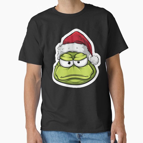 Grumpy Frog Meme Green Holiday Hat Swap Cute Winter Unisex T-Shirt up to size 5XL
