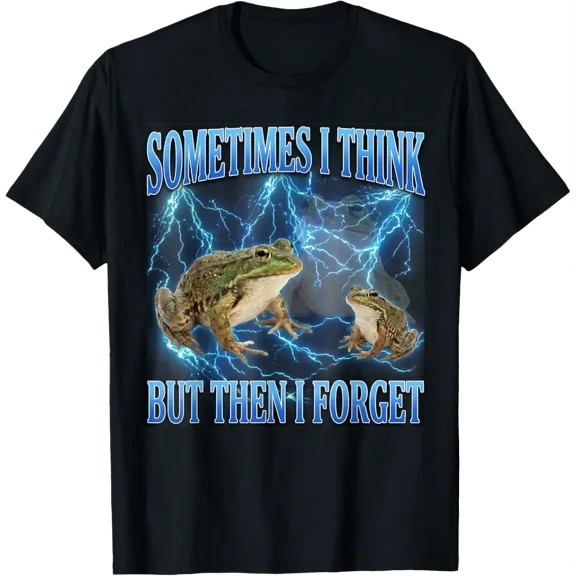Grumpy Frog Meme Sometimes I Think But Then I Forget T-Shirt Size S-5XL
