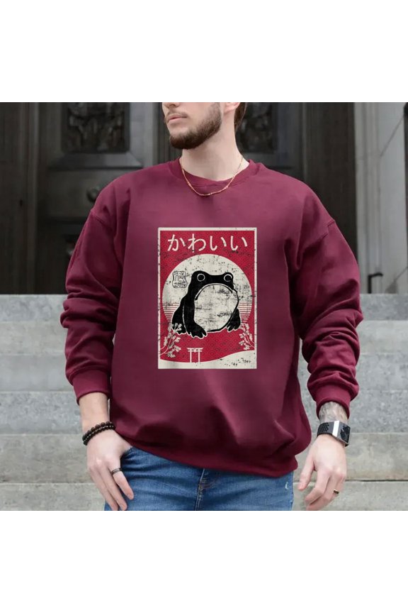 Grumpy Frog Retro Woodblock Vintage Ukiyo Japanese Sweat Shirt