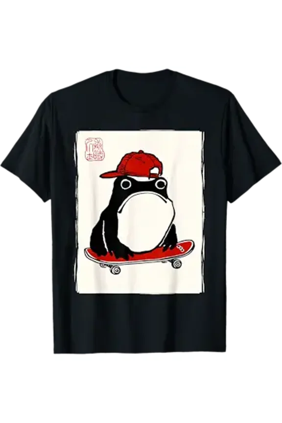 Grumpy Frog Skateboard Men Women Kids Funny Japanese T-Shirt