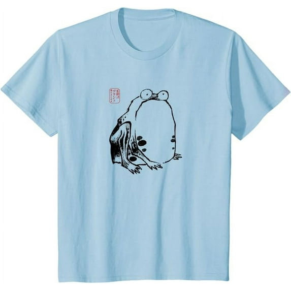 Grumpy Frog Ukiyo-e Anime Japanese Art Youth T-Shirt for Boy Girl Kids Toddler, Light Blue Color, Size YXS
