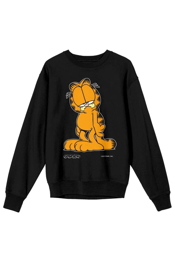 Grumpy Garfield Women's Black Crewneck Fleece Sweatshirt-Small