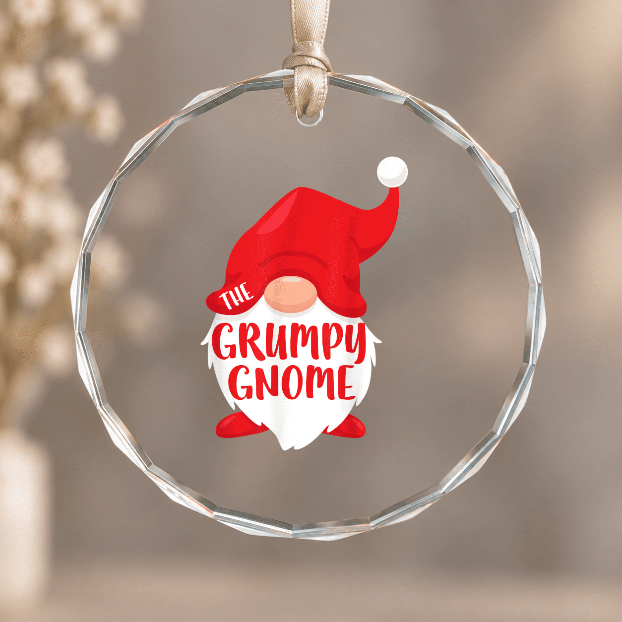 Grumpy Gnome Family Theme Ornament, Hanging Decor, Circle Glass ...