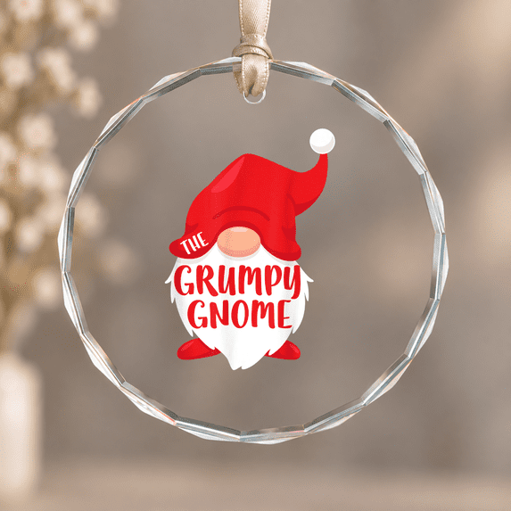 Grumpy Store Grumpy Gnome Family Theme Ornament, Hanging Decor, Circle Glass ...
