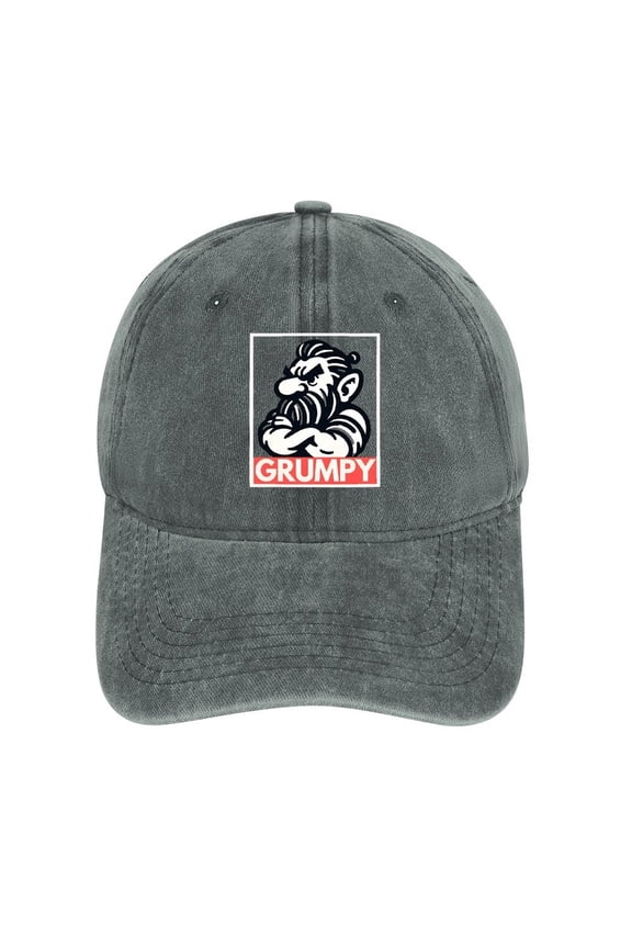 Grumpy Gray Baseball Cap for Men Women, Adjustable Snapback Hats Cotton Hat