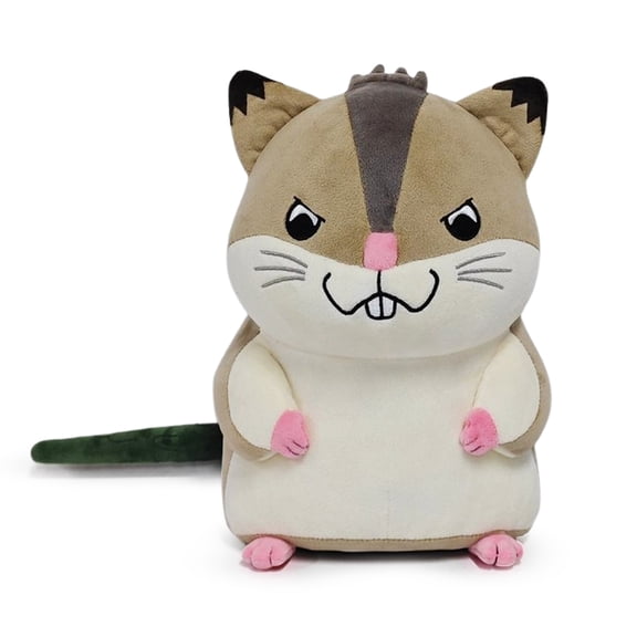 Grumpy Hamster Stuffed Animal, Cute Cartoon Rodent Plush Toy with Green Tail, Soft Squishy Plushie Gift for Kids & Collectors