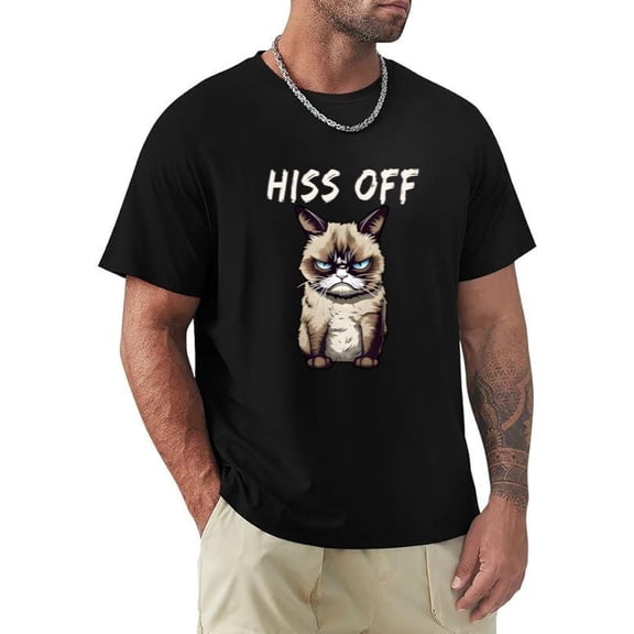 Grumpy Hiss Off Cat Funny Feline Lover Sarcastic Meow Humor T-shirt, for men & women, up to size 5XL.