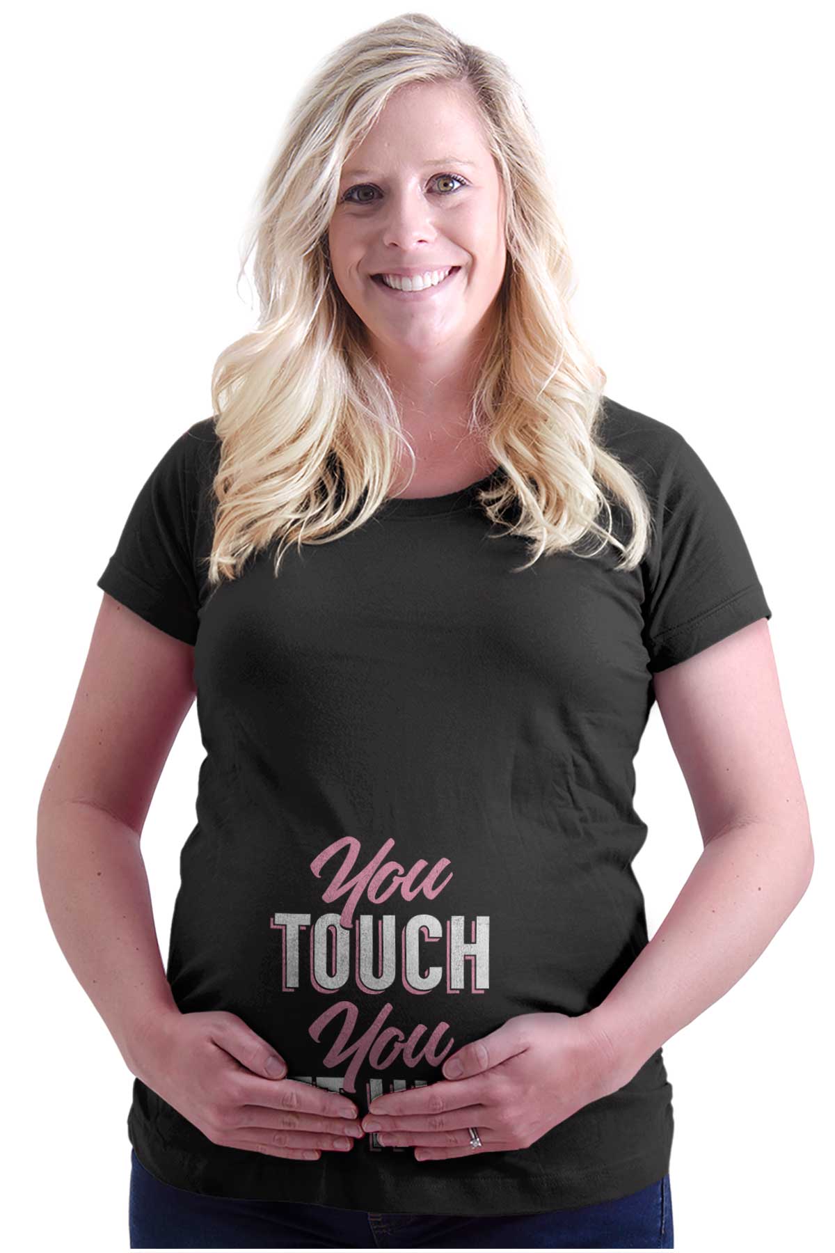 Brisco Brands Damen Schwangerschafts-T-Shirt 'Double Trouble Twins' – Lustiges Expecting Shirt Für Zwillingsmamas