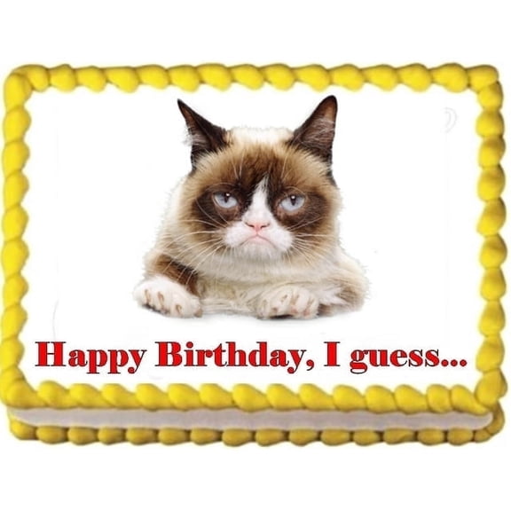 Grumpy Kitten Birthday Edible Icing Image Cake Topper, by Tnct.