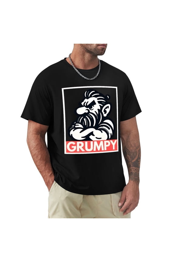 Grumpy Men's HD Print Classic Short Sleeve T-Shirts Black 3XL