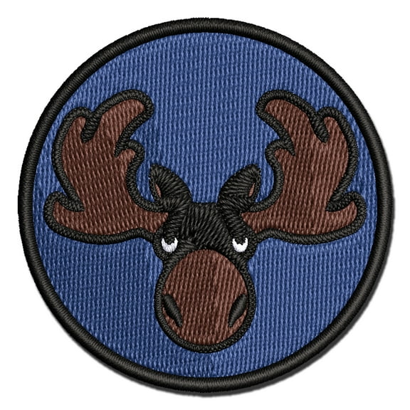 Grumpy Moose Head Applique Multi-Color Embroidered Iron-On Patch - 2.0 Inch Mini