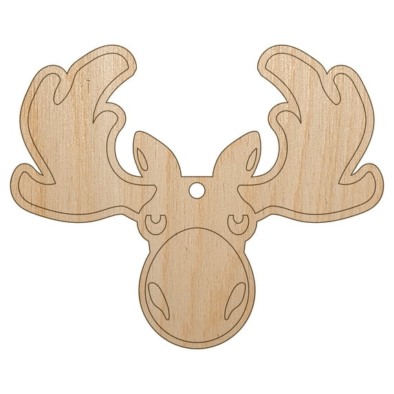 Grumpy Moose Head Wood Holiday Christmas Tree Ornament Unfinished DIY Pre-Drilled Craft