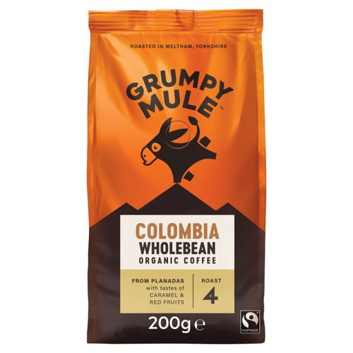 Grumpy Mule Colombia Organic Coffee Beans 200g, British Import (Pack of 2)