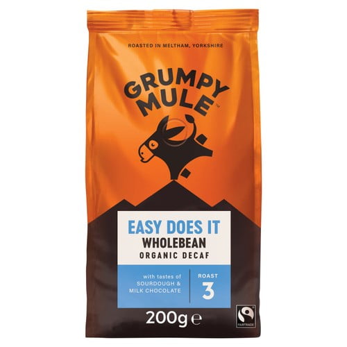 Grumpy Mule Easy Does It Decaf Organic Coffee Beans 200g, British Import (Pack of 2)