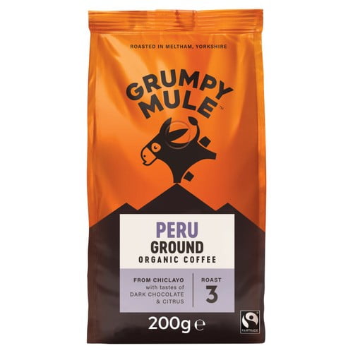 Grumpy Mule Organic Peru Ground Coffee 200g, British Import (Pack of 2)