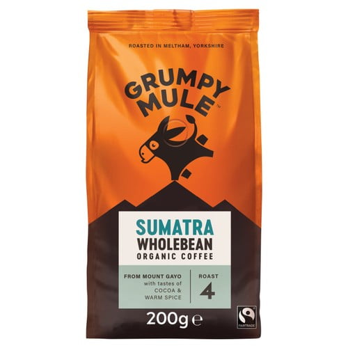 Grumpy Mule Organic Sumatra Coffee Beans 200g, British Import (Pack of 2)