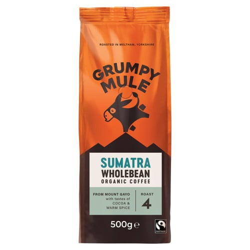Grumpy Mule Organic Sumatra Coffee Beans 500g, British Import (Pack of 2)