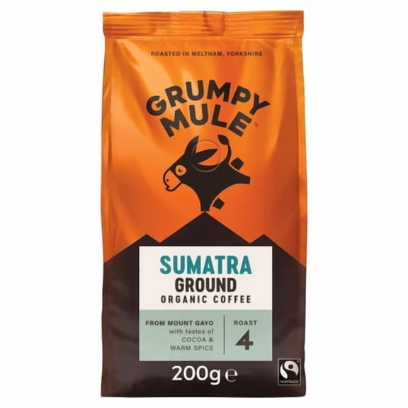 Grumpy Mule Organic Sumatra Ground Coffee 200g, British Import (Pack of 2)