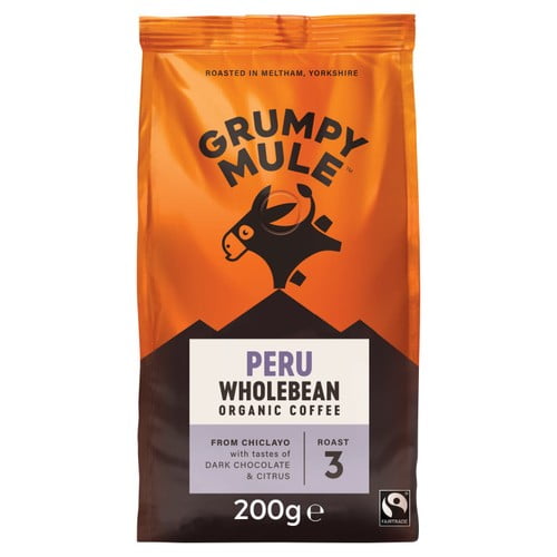 Grumpy Mule Peru Organic Coffee Beans 200g, British Import (Pack of 2)