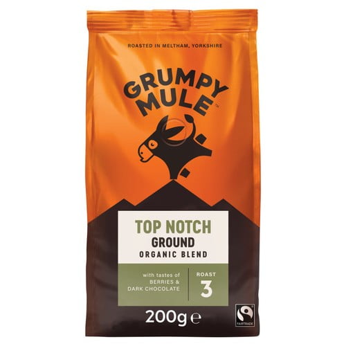 Grumpy Mule Top Notch Organic Blend Ground Coffee 200g, British Import (Pack of 2)