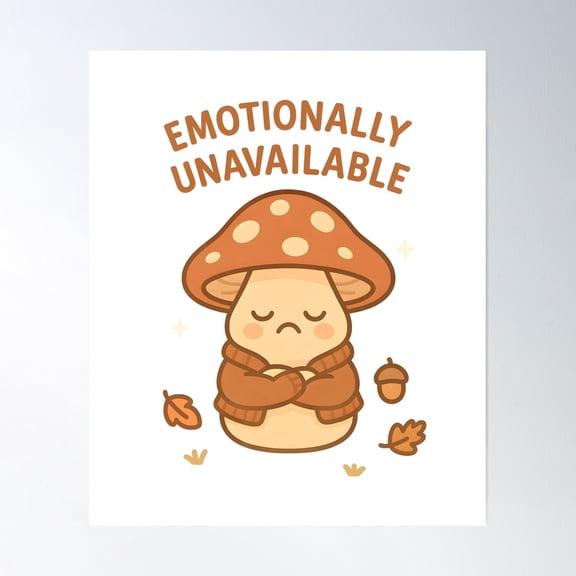 Grumpy Mushroom “Emotionally Unavailable” Kawaii Art Poster Wall Art, Modern Wall Decor, 16x24 UNFRAMED