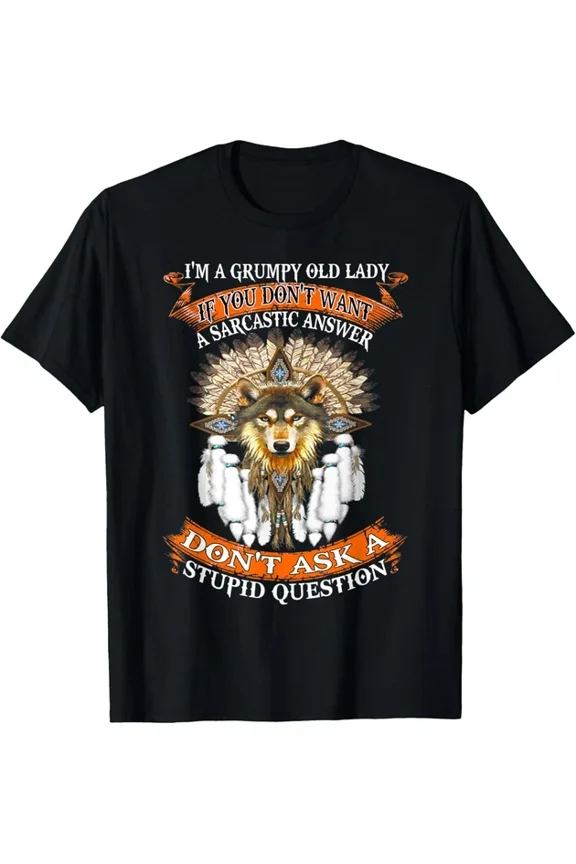 Grumpy Old Lady Wolf Graphic T-shirt