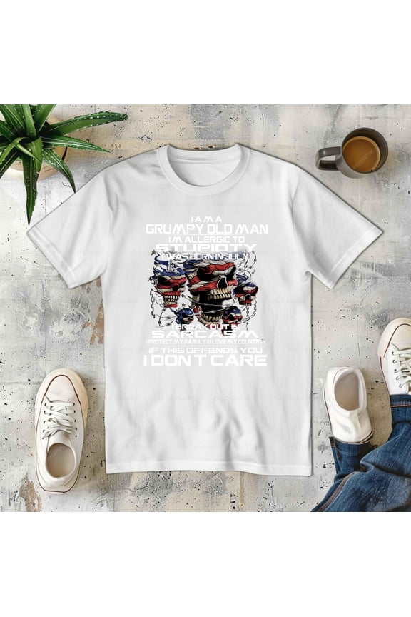 Grumpy Old Man July Birthday Humor Men Born Funny Quote Graphic Tee, for unisex up to 5XL