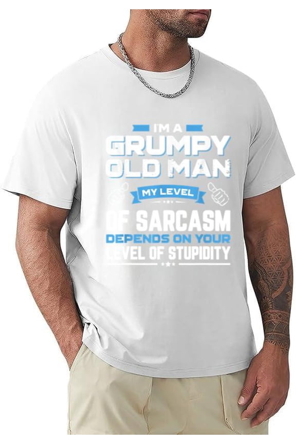 Grumpy Old Man Sarcasm Level Funny Mood Quote Retro Humor T-shirt, for men & women, up to size 5XL.