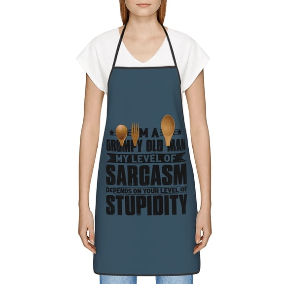 Grumpy Old Man Sarcasm Stupidity Apron, Inspirational Gifts for Men Women, Funny Apron, Chef Bib with Pockets, Waterproof Work Apron for BBQ Kitchen Crafting Gardening