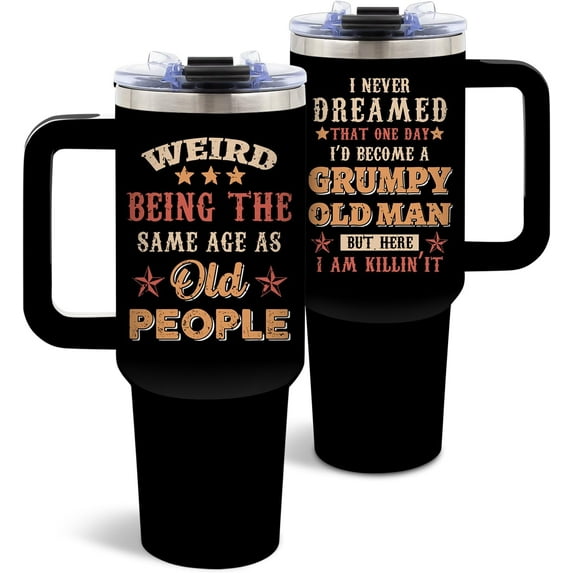 Grumpy Old Man Tumbler, 40 Oz Stainless Steel Mug with Handle, Funny Birthday Gifts for Fathers Day, Grandpa Birthday Gift, Gag Gifts for Older Men, Retirement Gift Ideas