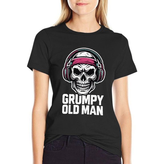 Grumpy Old Man Women’s Cotton Short Sleeve T-Shirt HD Graphic Print Casual Crew Neck Tee Medium